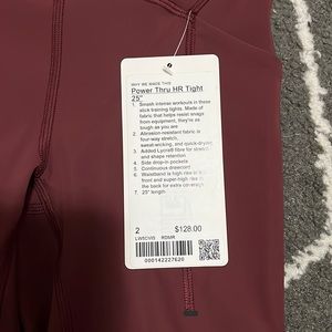NWT Lululemon Power Thru HR Tight 25” with pockets in Red Merlot